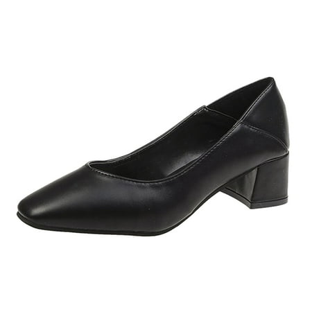 

Womens Sandals Casual Single Thick Heel Medium Heel Solid Color Shallow Mouth Shoes
