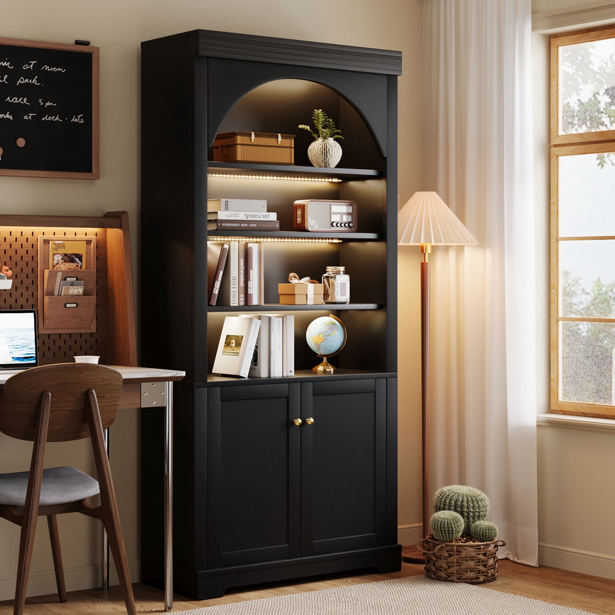 71" Tall Bookshelf Suite with 4-layer LED Lightings, Bookcase with Open Adjustable Shelves