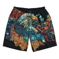thumbnail image 2 of Honeii's Stained Glass Eagle USA Print Men's Casual Shorts with Drawstring，Swim Trunks Quick Dry Beach Shorts, 2 of 5