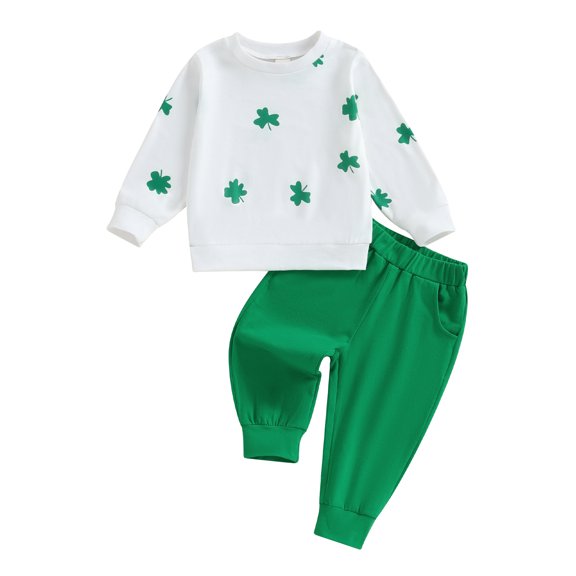 Okbabeha St. Patrick's Day Outfit Toddler Baby Girl Boy 0 3 6 9 12 18 24Months 2t 3t Clothes Clover Sweatshirt Top Pants Set