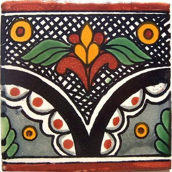 4.2x4.2 Black Arc Talavera Mexican Tile, Set of 9 pcs