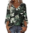 thumbnail image 4 of 3/4 Length Sleeve Boho Tops for Women, V Neck Floral Flowy Blouses with Button Cuffs Spring Fall Casual Fashion Outfits, 4 of 6