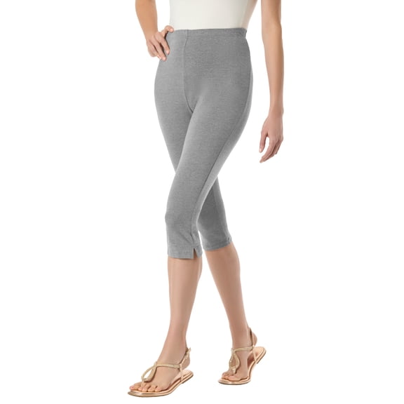 Woman Within Plus Size Petite Capri Pull-On Stretch Knit Cotton Spandex Leggings