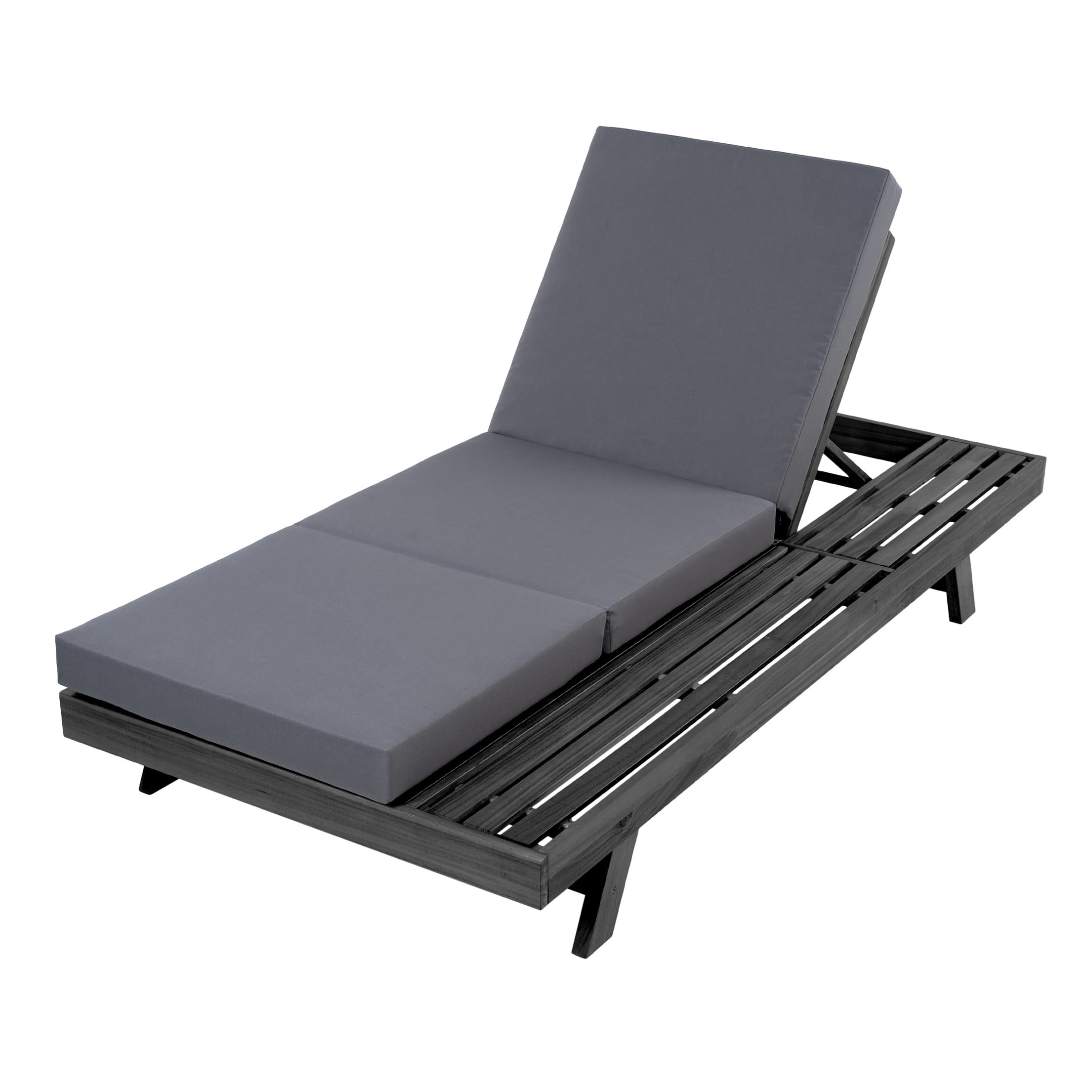 Christopher Knight Home Outdoor Chaise Lounge with Tri-Folding Cushion, Adjustable 4-Position Backrest, Black+Dark Grey