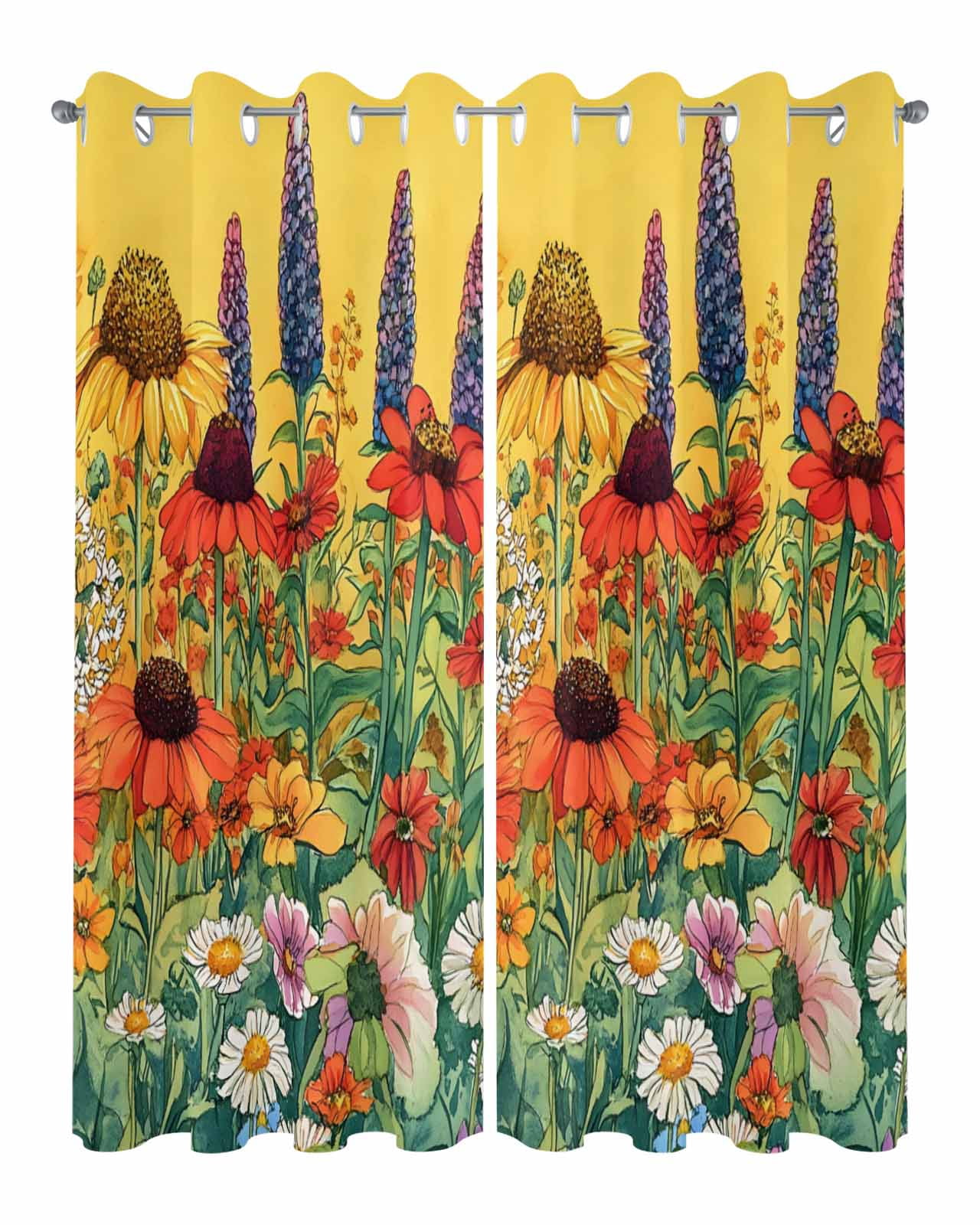 nqOlkjepod Outdoor Curtains for Patio Waterproof, Vintage Sunflowers Botanical Outdoor Privacy Panels Grommet, Colorful Floral Daisy Blackout Outside Curtains for Porch/Cabana 54"x84", 2 Panels