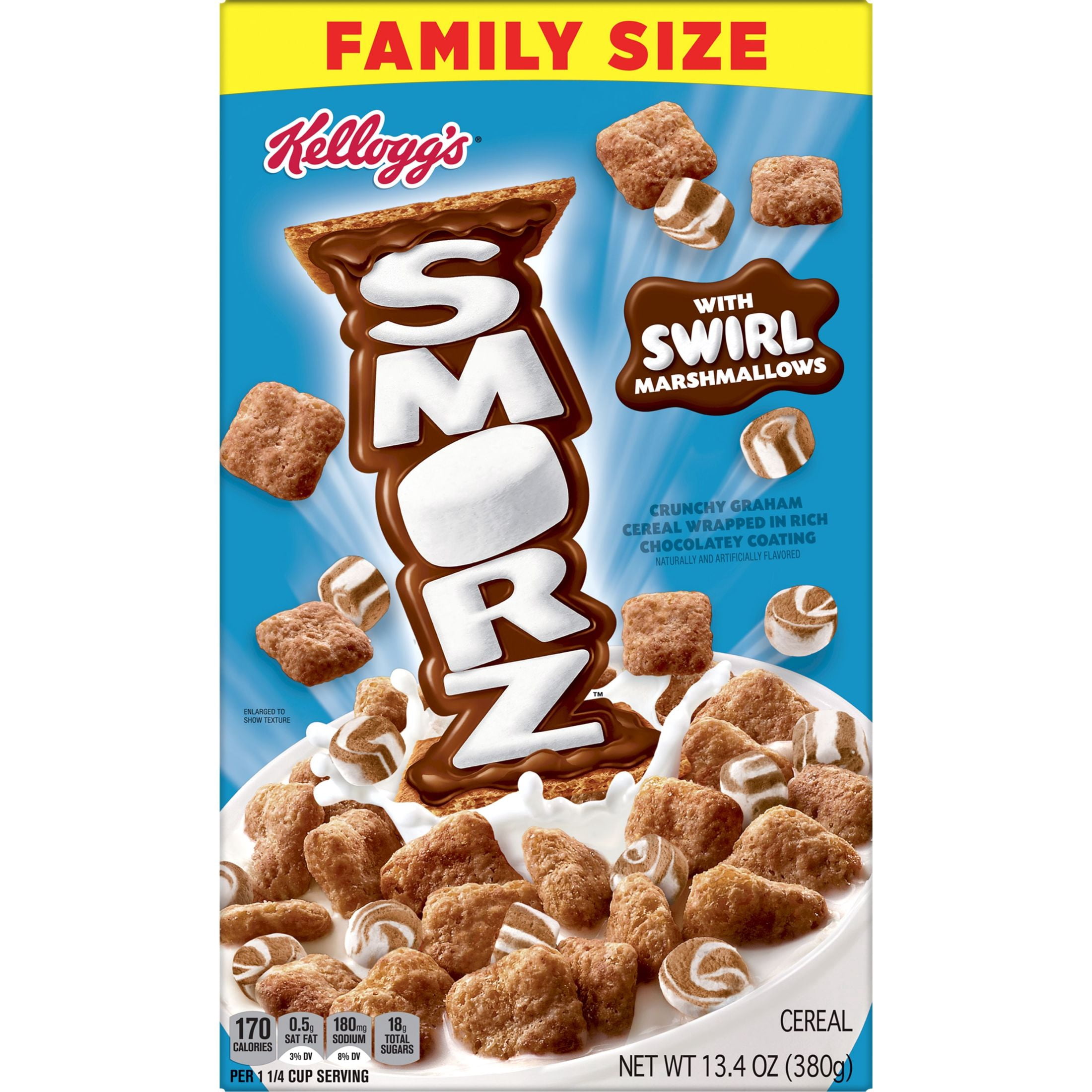 Kellogg's Smorz Breakfast Cereal, 8 Vitamins and Minerals, Kids Snacks, Family Size, Original, 13.4oz Box (1 Box)