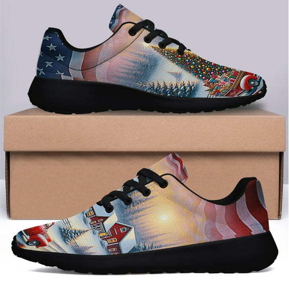 All Hearts Come Home For ChriStas Red Truck Shoes Sneakers Black Size 3.5