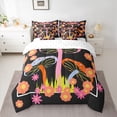 thumbnail image 2 of Homewish Country Fungus Mushroom 7 Pieces Bedding Comforter Set,Colorful Cartoon Flower Full Bedding Set,Orange Black Fitted Sheet Flat Sheet For Children,Breathable Home Decor Reversible, 2 of 8
