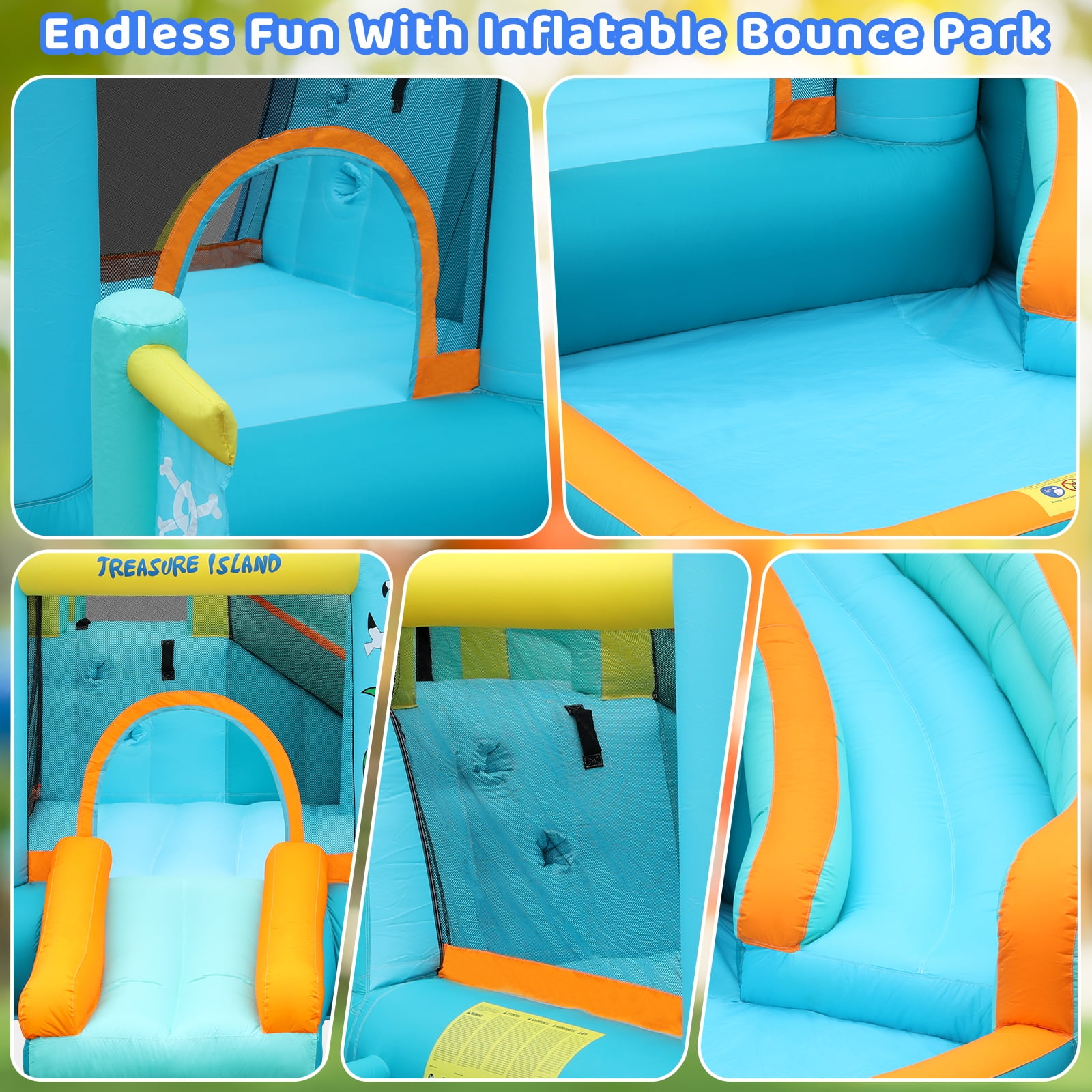 TLSUNNY 5-in-1 Inflatable Bounce House with Water Slide, Splash Pool & Bouncing Area, Ideal Garden Play Setup