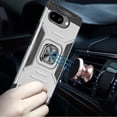 thumbnail image 3 of Designed for Google Pixel 9A Armor Hybrid Magnetic Stand with Ring Holder Kickstand Shockproof Heavy-Duty Durable Rugged TPU Dual Layer Phone Case Cover - Silver, 3 of 10