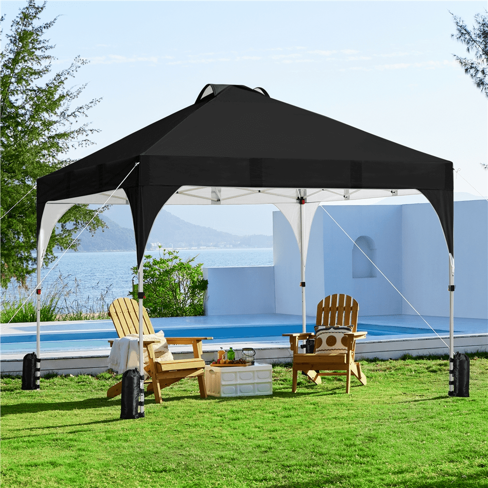 Alden Design Outdoor Canopy Tent with Stakes Ropes Sandbags Wheeled Bag for Patio, Black