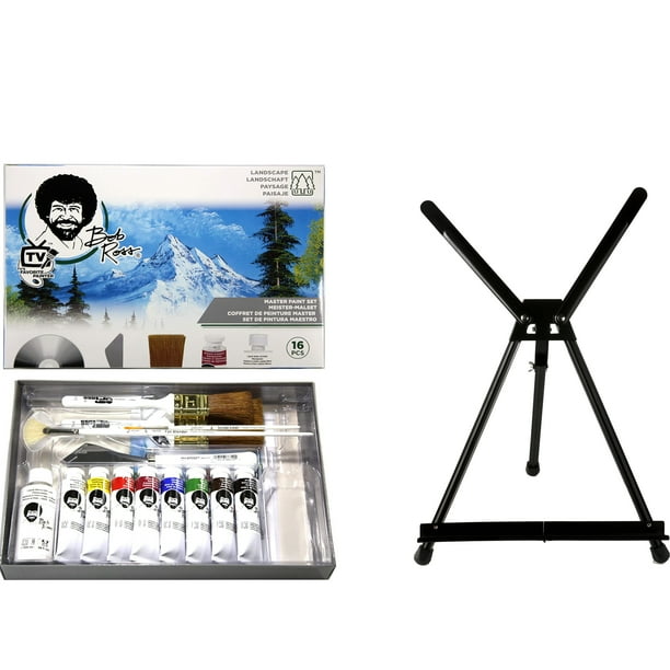 Bob Ross Master Artist Oil Paint Set Bundle with Aluminum Table Easel