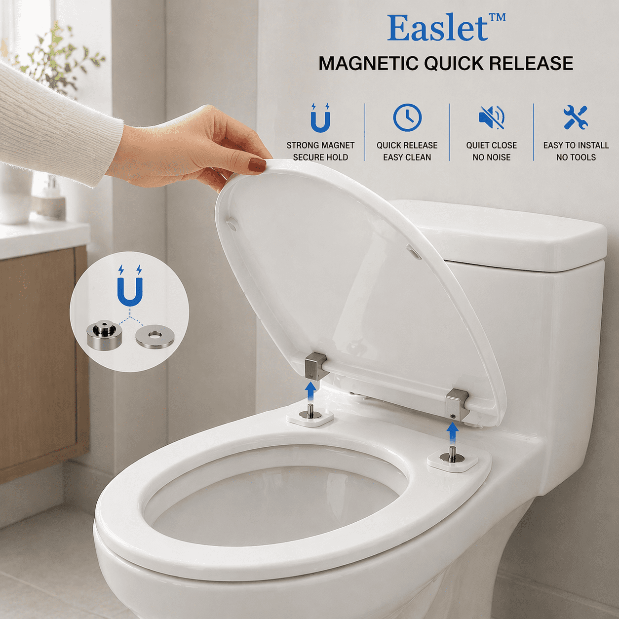 Easlet White Round Plastic, Quick Release Toilet Seat