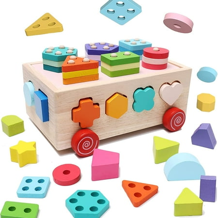 Montessori Toys for 1 Year Old Boy Girl,Wooden Car Toddler Toys Age 1-2