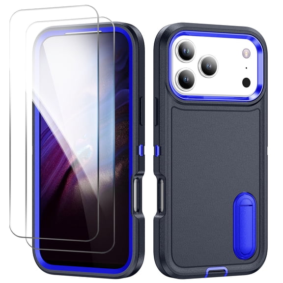 Allytechgroup Case Compatible with iPhone 17 Pro with Hidden Kickstand, [Military Grade Drop Protection] Soft TPU Hard PC Bumper Non-Slip Shockproof Full Protective Case, Blue Navy