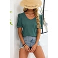 thumbnail image 2 of AnuYalue Puff Sleeve T-Shirt for Women V Neck Casual Summer Shirt Short Sleeve Solid Color Tops Vacation Daily Wear Tshirt, 2 of 5