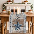 thumbnail image 2 of Blue Texas Star Table Runner, Vintage Blue Star Berry Brown Beige Wood Grain Cotton Linen Kitchen Table Decoration Washable Dining Tabletop Runners for Home Party Decor 13x48 Inches, 2 of 9