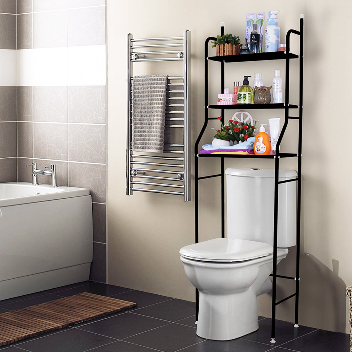3-Shelf Over Toilet Bathroom Storage Organizer Cabinet Space Saver Towel Rack MX 