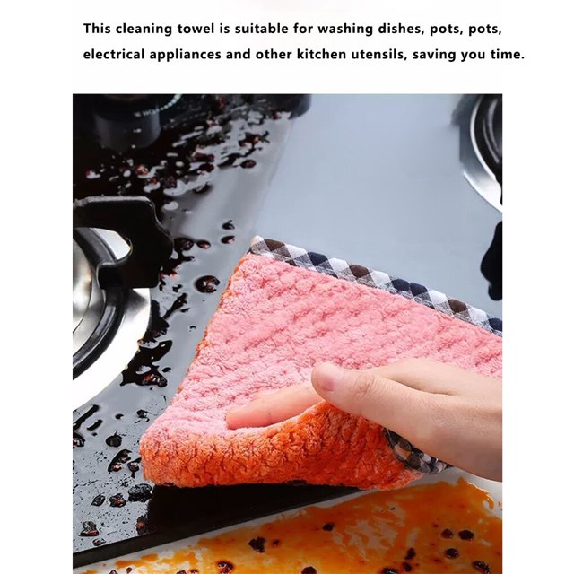 Baohd Cleaning Towel Absorbent Kitchen Hand Dishcloth Coral Velvet Fiber Kitchen Dishcloth Household Washing Rag, Red
