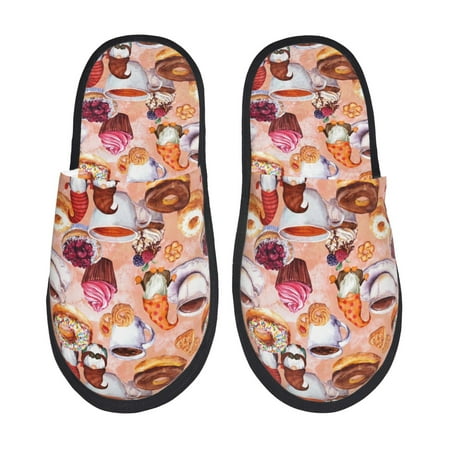 Balery Gnomes With Coffee Slient Indoor Furry Fleece Comfort House Shoes Soft Non-Slip Home Shoes Cotton slippers House Slippers-- Large