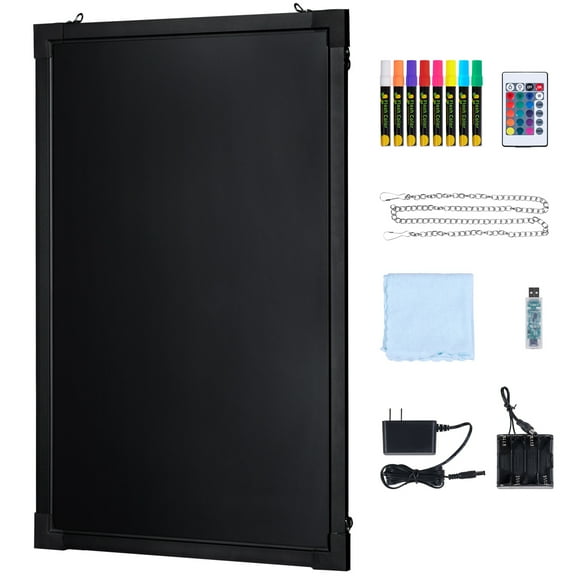 KFFKFF LED Message Writing Board, 24"x16" Illuminated Erasable Lighted Chalkboard, Neon Effect Menu Display, Drawing Board with 8 Fluorescent Markers and Remote Control, UL Certified