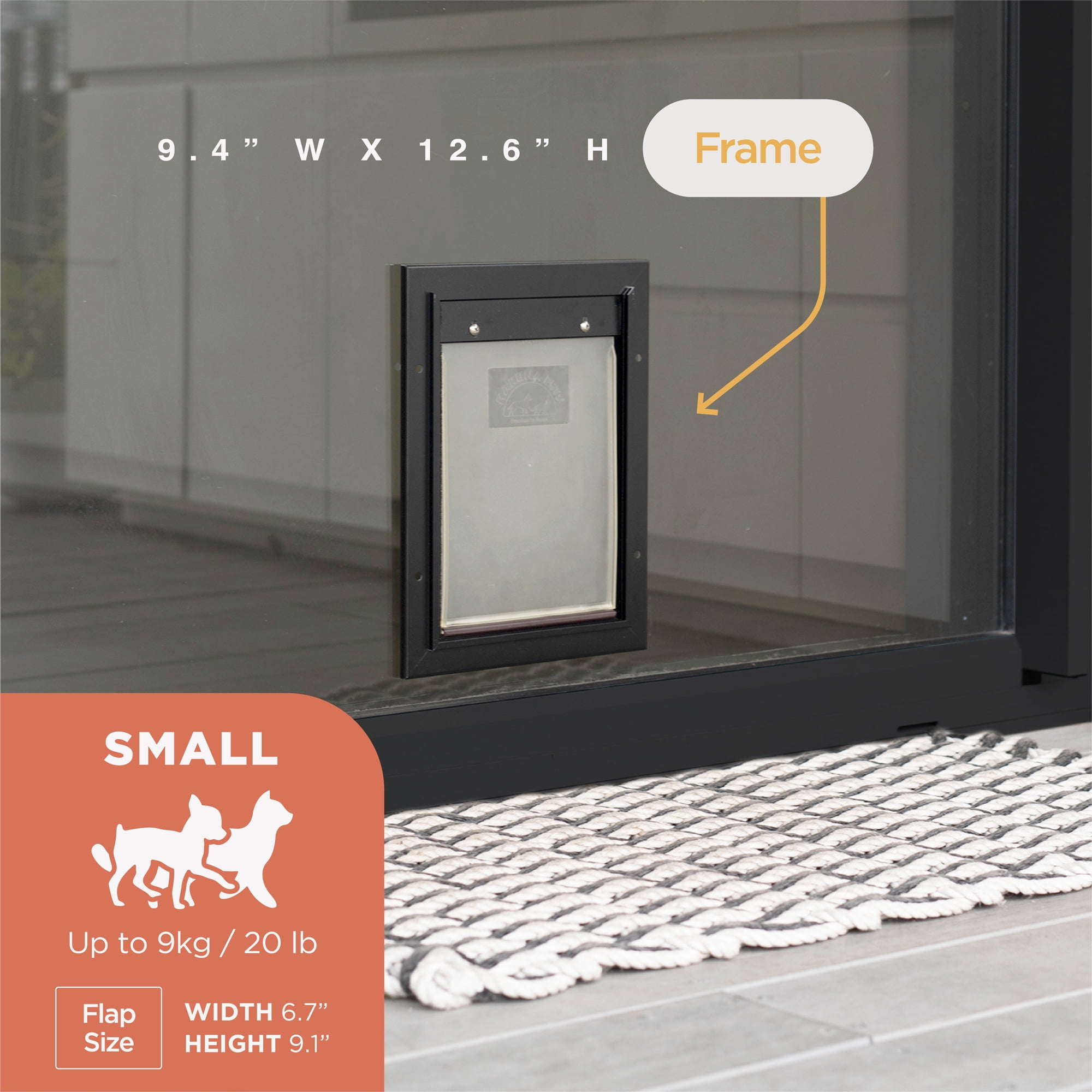 Hakuna Pets Black Deluxe Aluminum Small Pet Door for Doors up to 2.76" Thick, for Pets up to 20 lbs
