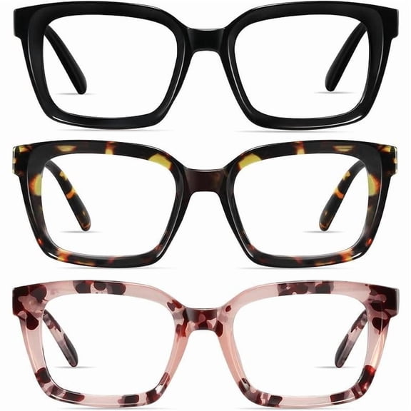 3 Pack Tortoiseshell Reading Glasses Blue Light Blocking Readers Oversize Oprah Square Anti Glare Reading Glasses for Women & MenEyestrain Spring Hinge Trending Eyeglasses Lightweight