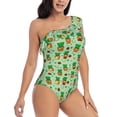 thumbnail image 3 of Gukieu St. Patrick's day Print One-shoulder Ruffled One-piece Swimsuit with Removable Chest Pads and Tummy-control Swimsuit for Women-Large, 3 of 6
