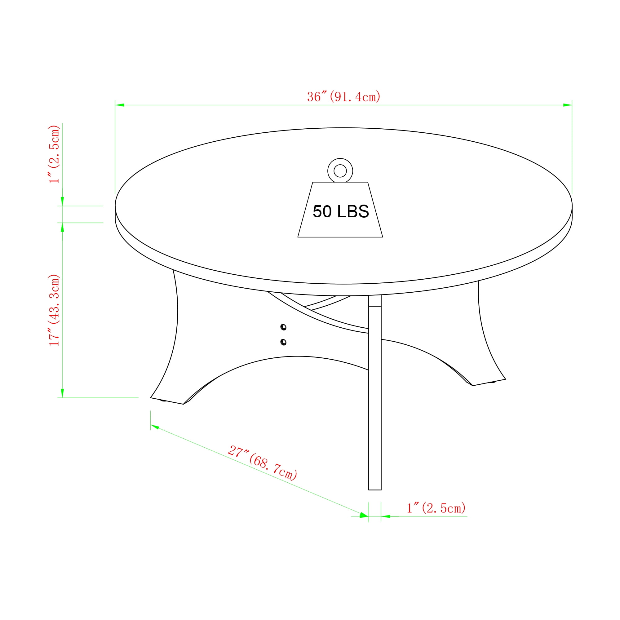 Manor Park Mid Century Modern 3 Leg Coffee Table, Dark Walnut