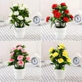 thumbnail image 3 of Potted Artificial Rose Fake Flowers Plants in Yellow Pink Red White Colors, Realistic Flower Bonsai for Home, Garden, Office Table or Wedding Decor, 18x25CM, Red, 3 of 5