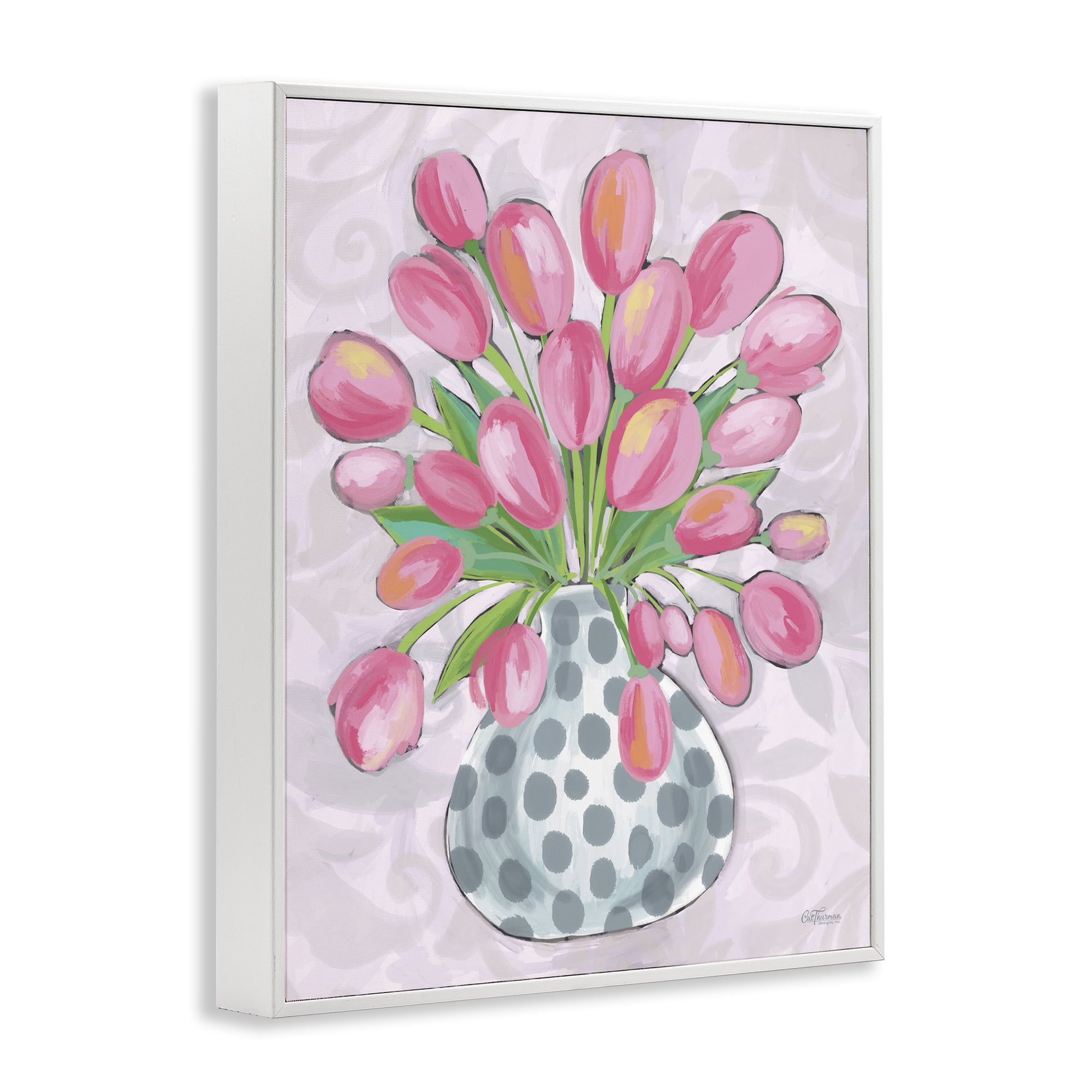 Stupell Industries Round Pink Tulips Botanical & Floral Painting White Framed Art Print Wall Art, 11 x 14
