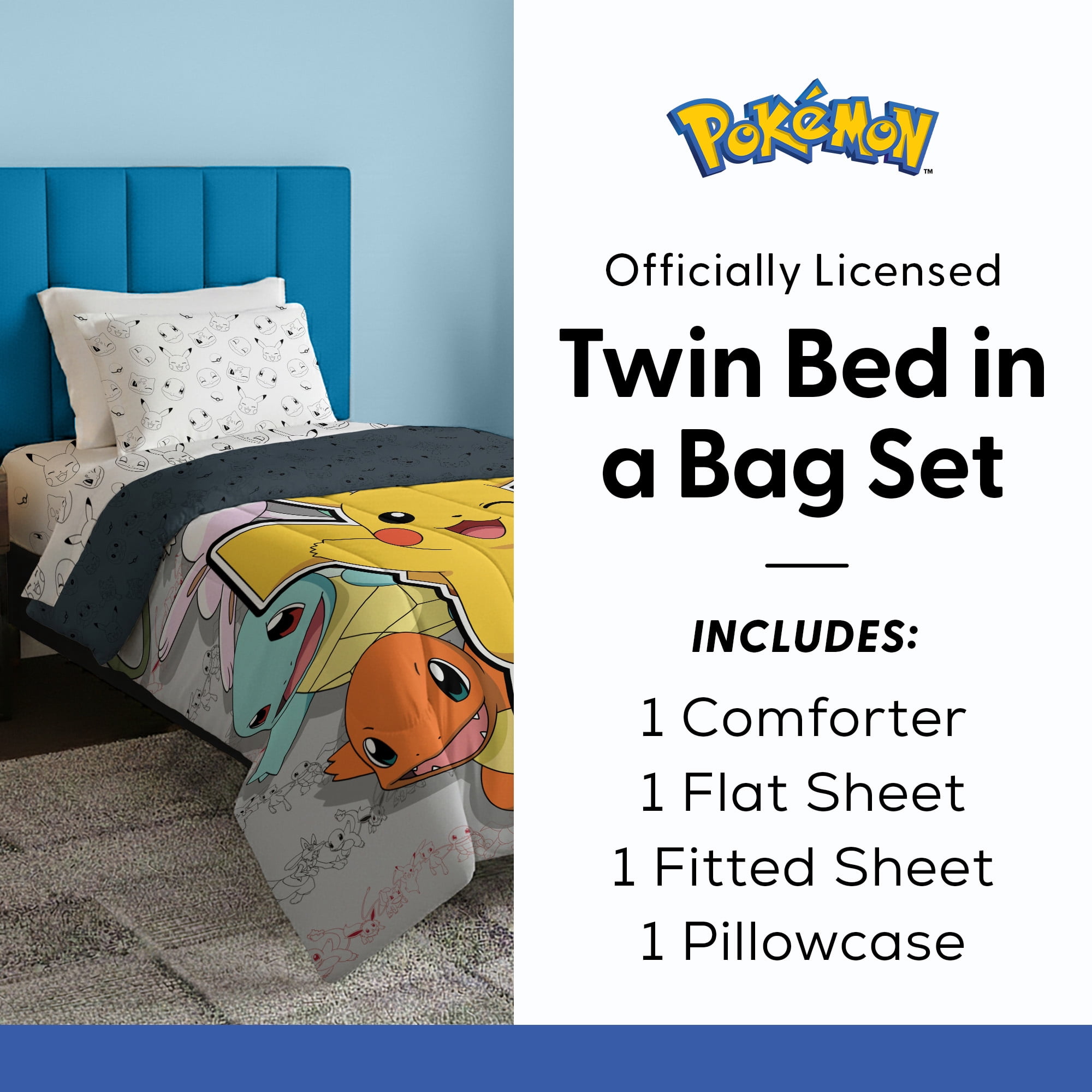 Pokemon Battle Squad Twin Bed in a Bag Set with Comforter & Sheet