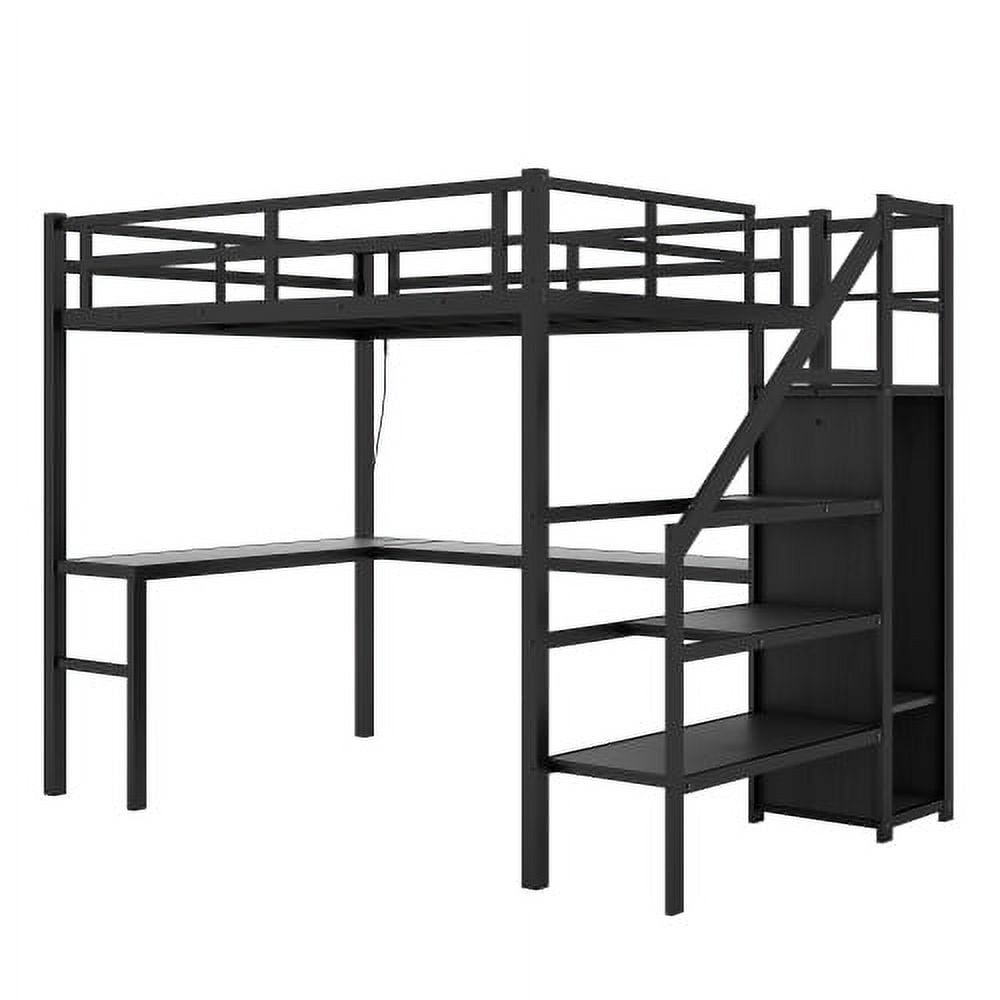 Leumius Metal Gaming Loft Bed with Wardrobe and Adjustable Shelf, Metal, 98.62''L x 42.52''W x 69.13''H, 158.73 LBS, Black