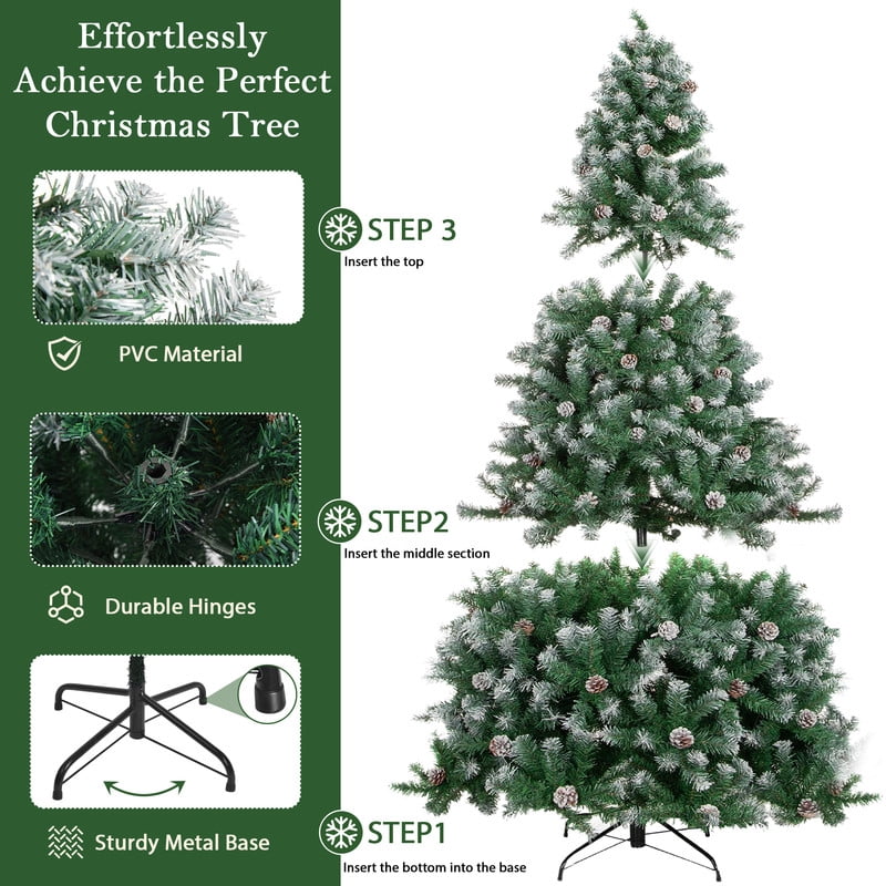 Yexmas 7.5ft Pre-Lit Artificial Christmas Trees,Green Xmas Tree with Large Christmas Tree Storage Bag,Pinecones, Berries, Realistic Artificial Christmas Trees for Home, Office, Party Decoration