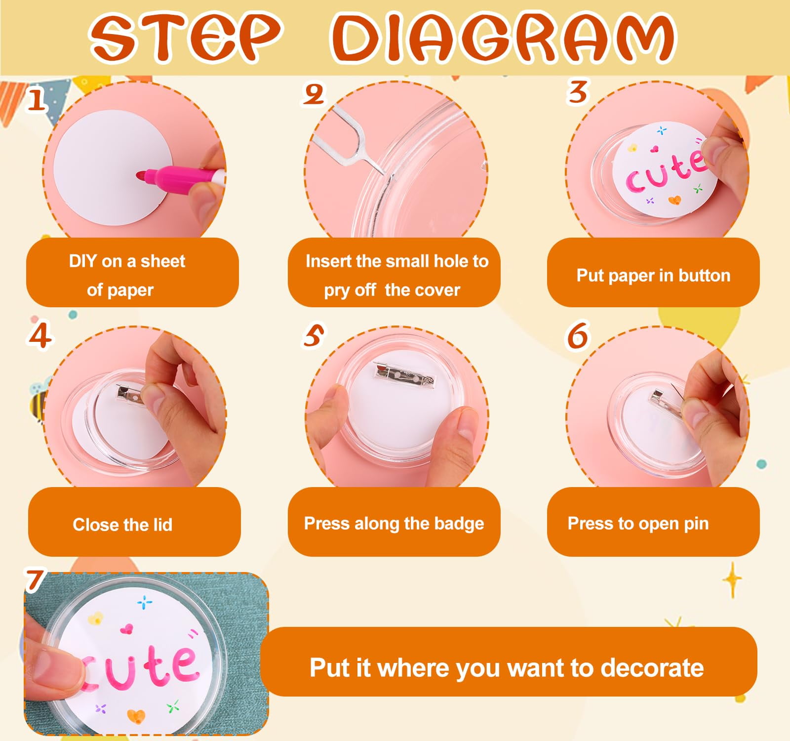 100PCS Acrylic Blank Button Pins Clear Badges Kit with Pin DIY Craft Supplies 37MM Badges Pins DIY ,Beginner-Friendly