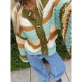 thumbnail image 3 of Jersey tipo cárdigan Saodimallsu para mujer, a rayas, color marrón, 3 of 5