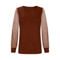 thumbnail image 3 of Haivin Long Sleeve Dressy Blouses for Women Glittering Splicing Layers Mesh Tunic Tops Crew Neck Daily Shirts, 3 of 6