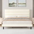 thumbnail image 1 of Full Bed Frame, Full Size Platform Bed With Fabric Upholstered Headboard, Beige, 1 of 6