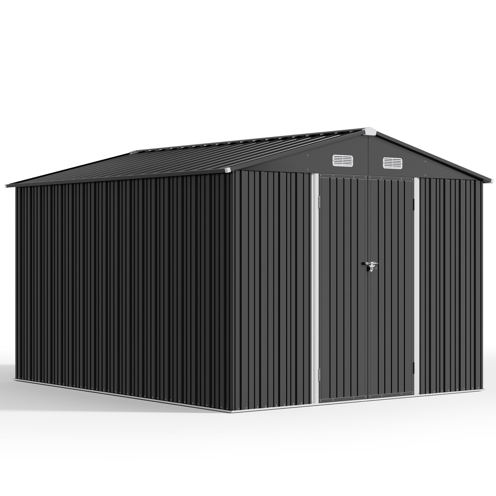 Asofer 10x10ft Outdoor Storage Shed, Large Utility Metal Tool Shed Lockable Doors & Vented Windows for Backyard, Patio, Lawn, Gray