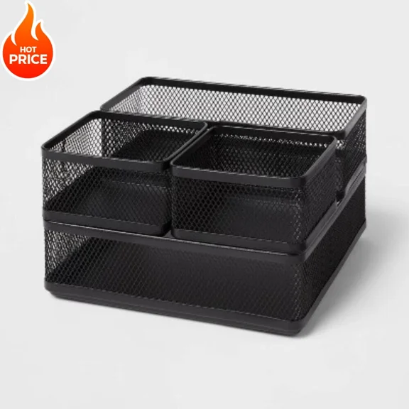 Luxury Goods Mesh Desk Organizer Black - 8"X8"X4.5"