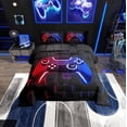 thumbnail image 2 of Erosebridal Gaming Bedding Sets Twin with Comforter, Red Blue Neon Light Grid Duvet Insert, Gamer Bedroom Decorative, Reversible 2 Pieces, 2 of 7