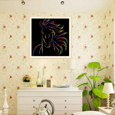 Horse Cross Stitch - Colorful Horse Partial 5D Diamond Embroidery Painting Rhinestone DIY Needlework Cross Stitch Cute Animals