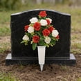 thumbnail image 5 of Rirozkan Artificial Flowers, Bucket Memorial Grave Arrangement, Red Rose Silk Bouquet, Fake Floral Spray for Headstone, All Saints Day, Holiday Decor, 5 of 6