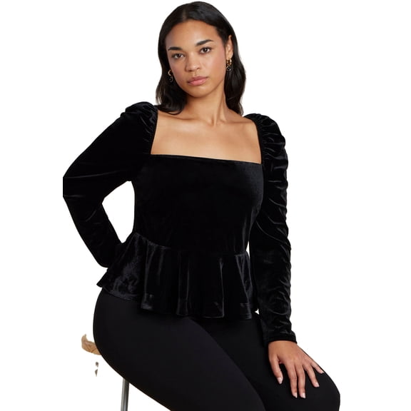 ELOQUII Women's Plus Size Velvet Peplum Top