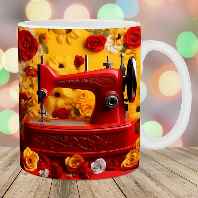 Dvkptbk Mug Floral Sewing Machine Mug, Funny Coffee Mug - Sewing Mug, Any Day Spent Sewing Is A Good Day, Sewing Machine Cup, Sewing Coffee Mug Kitchen Gadgets