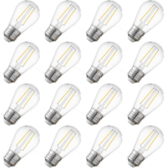 2W LED Light Bulbs, S14 LED Bulbs for Outdoor String Lights and Sputnik Chandelier, Shatterproof Waterproof Clear Plastic, 120V E26 Screw Base 2700K Warm White 16 Pack