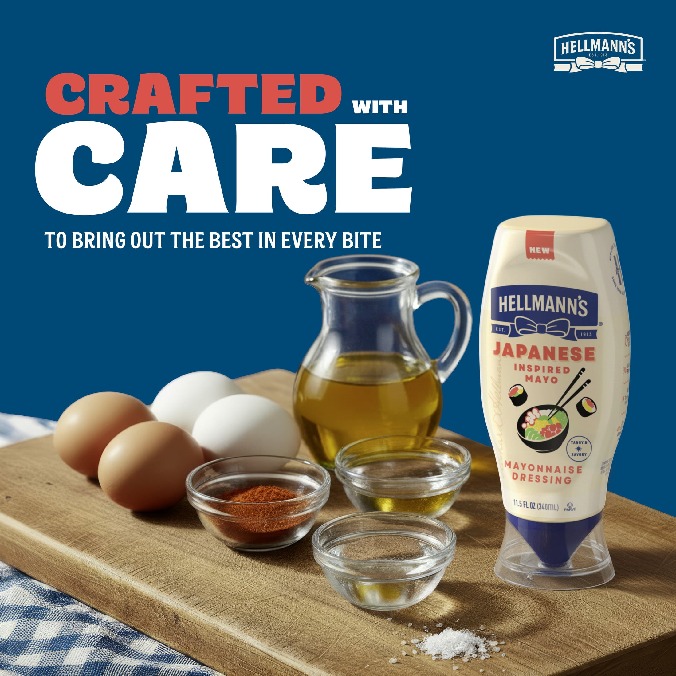 Hellmann's Japanese-Inspired Tangy & Savory Mayonnaise Dressing for Sushi, Poke Bowls & More, Japanese Style Mayo with a Boost of Umami, 11.5 fl oz squeeze bottle
