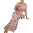 thumbnail image 4 of VISgogo Vestido bohemio casual para mujer, vestido midi con cuello en V y estampado floral de vacaciones VISgogo moda, 4 of 6