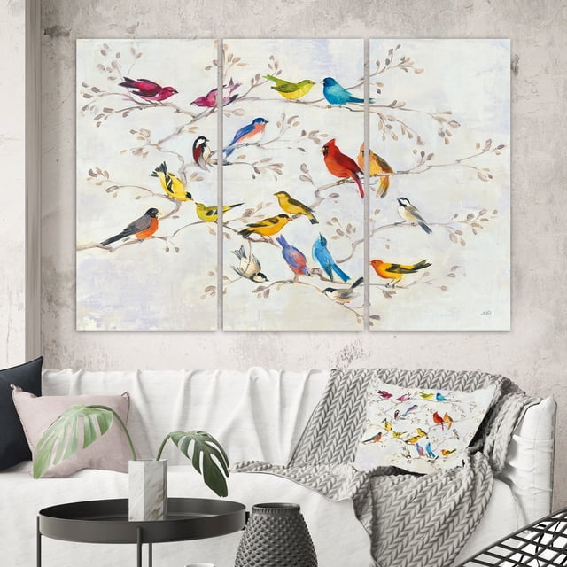 Designart - Oiseau Multicolore sur Arbre - Art Moderne de Ferme sur Toile