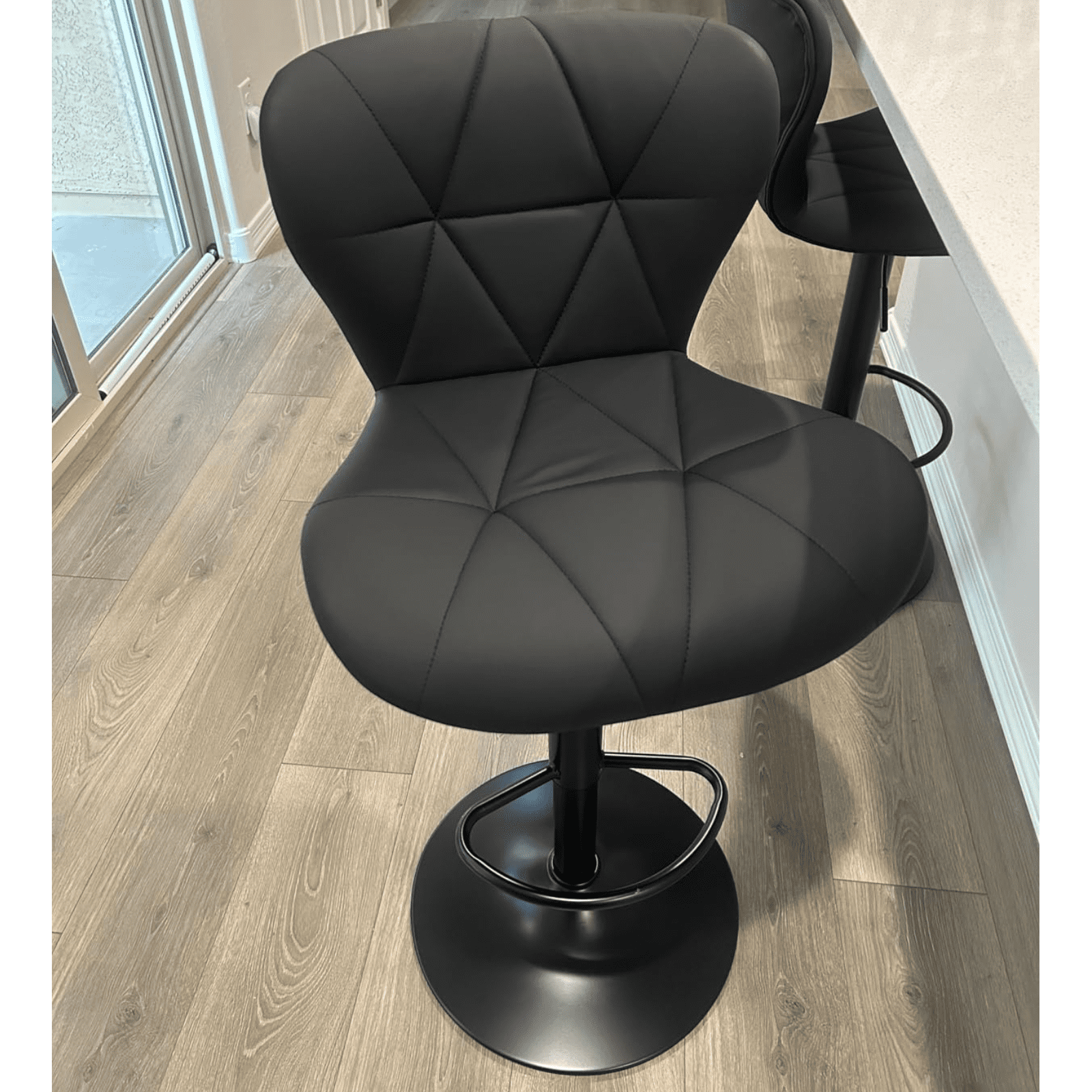 Swivel Bar Stools Set of 2 Adjustable Counter Stools Bar Chairs, Faux Leather High Back Barstools for Kitchen Island, Black